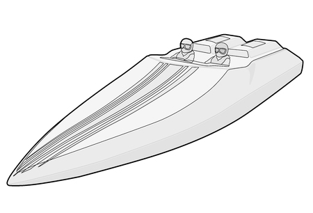 Race sports boat. Luxury expensive outlined motorboat, luxury powerboat, deluxe speedboat.  illustration, isolated on white backgroundのイラスト素材