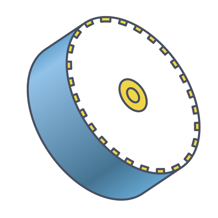 Outlined vector satellite dish, isometric perspective, white background. Blue yellow transmission aerial, telephone, television signals, TV receiver. Communication antenna sign, wireless technologyのイラスト素材