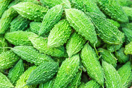 Bitter Gourd or Momordica charantia in marketの写真素材
