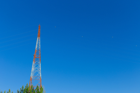 High voltage electricity poles, in the field, Thailandの写真素材