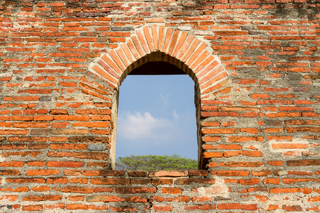 Old brick walls, the palace of King Rama, in Thailand.の写真素材