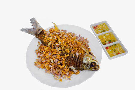 Crisp Fried Fish Isolated on White Backgroundの写真素材