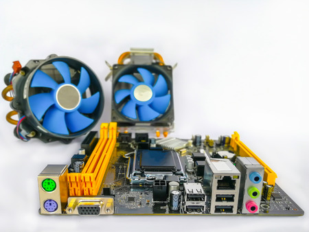 Close-up shot of high performance personal computer. Processor into the motherboard socket. Computer hardware selective focusの写真素材