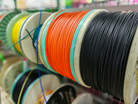set colored electric cable on marketの写真素材