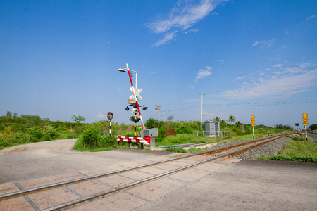 Signs train in the countryside in Lopburi, Thailandの写真素材