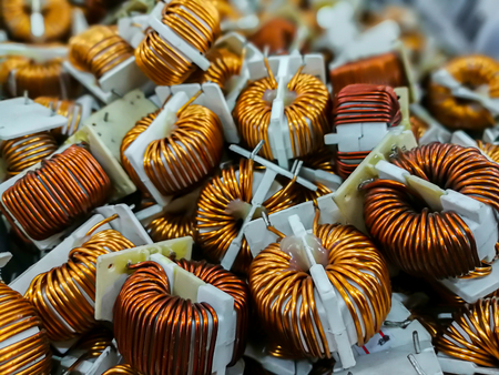 Transformer copper coil isolated on marketの写真素材