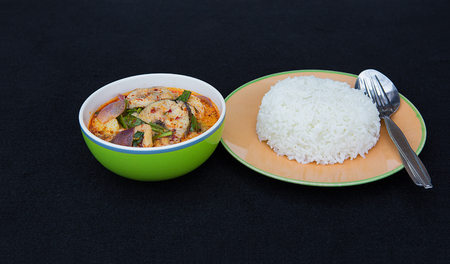 spicy fish soup and riceの写真素材