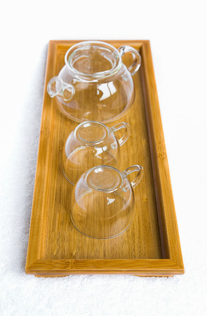 Cup on a wooden trayの写真素材