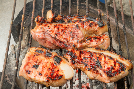 Pork on the grillの写真素材