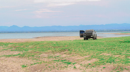 may, 4, 2013,may, 4, 2013, the summer of the dam catchment drought without water until the car can be run in Thailand.のeditorial素材