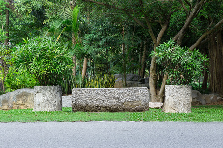 Stone table in the gardenの写真素材