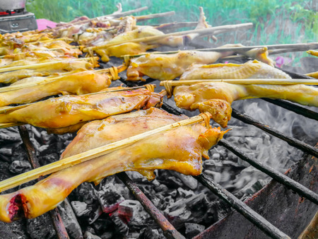 grilled chicken roasting chicken bbq Thai local street foodの写真素材