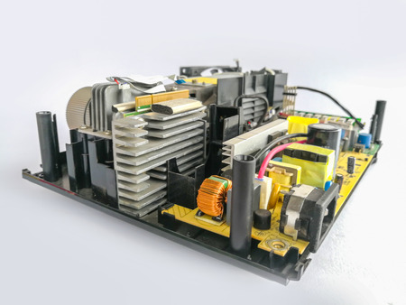 Closeup of electronic circuit board with processorの写真素材