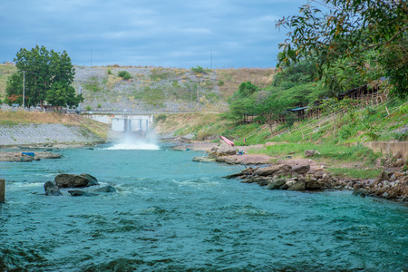 Dam water releaseThe excess capacity of the dam until spring-way overflowsの写真素材