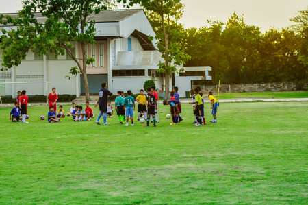 Lopburi Thailand,26 September,2011,Youngsters practicing soccer skills in the soccer field in Thailandのeditorial素材