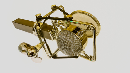 Large diaphragm condenser studio recording voice microphone to record professional voiceovers singing and dubbingの写真素材