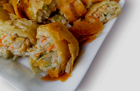 closeup of Chinese style vegetable spring roll