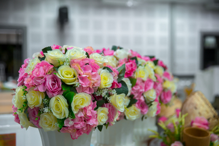 Beautiful flowers in vase on wedding ceremony, copy space. Wedding flowers. Wedding ceremony decorationsの写真素材