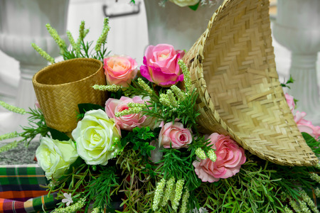 Beautiful flowers in vase on wedding ceremony, copy space. Wedding flowers. Wedding ceremony decorationsの写真素材