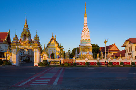 21 Nov 2015  Nakhon Phanom Thailand,Wat Mahathat Temple during sunset at Nakhon Phanom Province, Thailandのeditorial素材