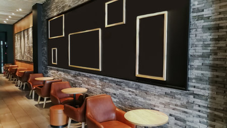 may.26,2018,China:Table with brown chairs and yellow lamps in Chinese restaurants, Guangzhou City