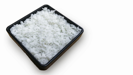 white rice on a plate. rice isolated on white background. rice top view .Asian healthy foodの写真素材