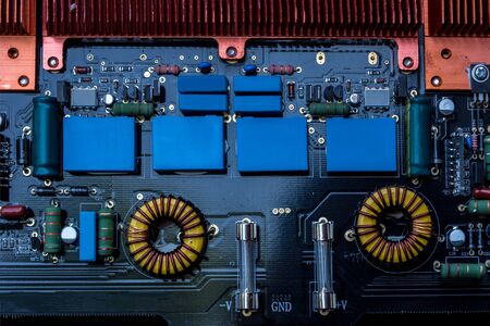 printed circuit board and microchip, or cpu closeup - electronic component for digital equipment,...