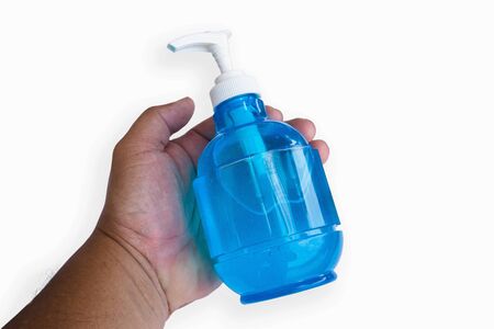 Closeup of Female hand using alcohol gel disinfecting hands. Cleaning Hands. Washing hands using...
