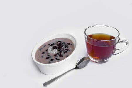 Thai dessert (Khow Nhew Tua Dam) Sticky Rice and black beans With coconut milkの写真素材