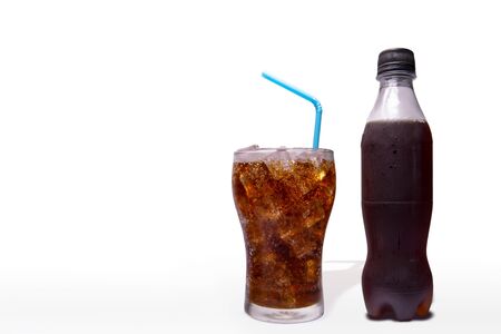 Close up of a glass soda on white