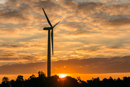 Turbines to generate electricity in the morning in rural Thailand.の写真素材