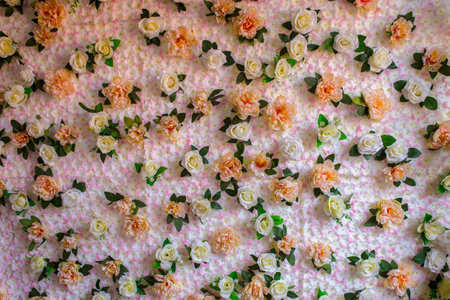 Beautiful flowers in vase on wedding ceremony, copy space. Wedding flowers. Wedding ceremony decorationsの写真素材