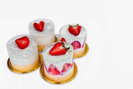 strawberry cake on whiteの写真素材