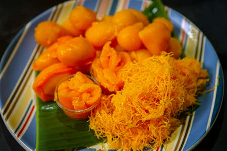 Thai dessert. Local name Foi-Thong, Thong-Yip and Med-Kanoon