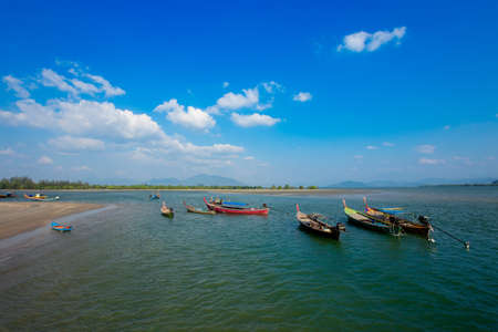 A local fishing boat on the beach., Traditional fishing boats on the coast at dawn To wait for the night fishingの写真素材