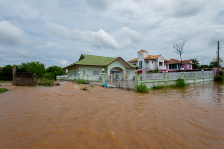 20,Sep,2021,Lopburi Thailand,The storm, known as Tien Mu, swept through Thailand causing heavy rainfall throughout Thailand, causing flash floods to flood houses, roads and buildings, causing damage in the countryside and in the capital.のeditorial素材