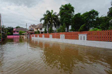 20,Sep,2021,Lopburi Thailand,The storm, known as Tien Mu, swept through Thailand causing heavy rainfall throughout Thailand, causing flash floods to flood houses, roads and buildings, causing damage in the countryside and in the capital.のeditorial素材