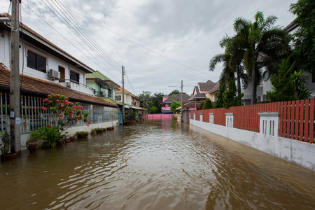 20,Sep,2021,Lopburi Thailand,The storm, known as Tien Mu, swept through Thailand causing heavy rainfall throughout Thailand, causing flash floods to flood houses, roads and buildings, causing damage in the countryside and in the capital.のeditorial素材