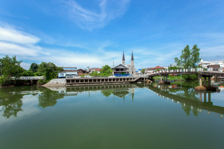 CHANTABURI THAILAND - 29 jApr, 2022 : Old catholic church of Maephra Patisonti Niramon located in Chantaburi province Thailand. This is an iconic of Chantaburi built French Styleのeditorial素材