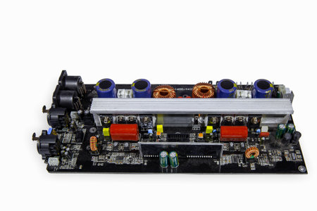 Closeup of electronic circuit board or PCB printed circuit board