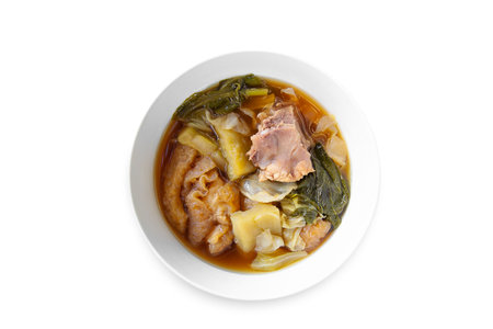 Tom Jab Chai stew in Chinese Mixed of vegetables tofu and pork (Thai famous cuisine)の写真素材