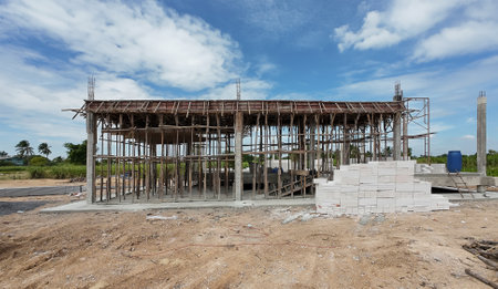 One-story buildings are starting construction in rural Thailand.の写真素材