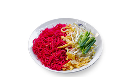 Stir-fried red noodles, a traditional southern food in Thailandの写真素材