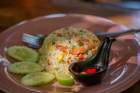 fried rice with shrimp and vegetabal,foodの写真素材