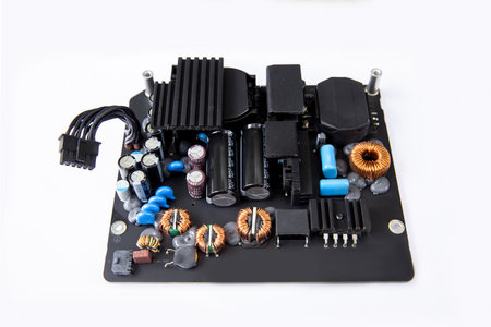 Type of electronic circuit boards with uninterrupted power supply. Isolated on a white background