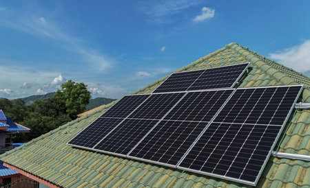 Solar panels on the roof of modern house