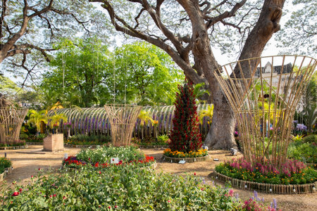 A public park in Thailand that is beautifully decorated for tourism during the festival.の写真素材