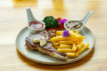 grilled pork or pork steakの写真素材