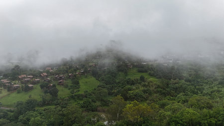 Morning mist and rooms for tourists in Khao Kho, Phetchabun, Thailandの写真素材