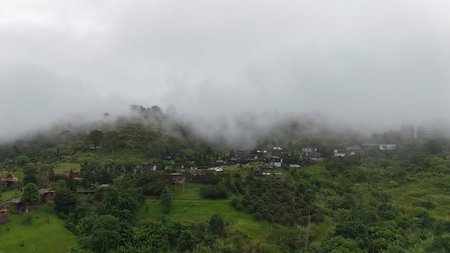 Morning mist and rooms for tourists in Khao Kho, Phetchabun, Thailandの写真素材